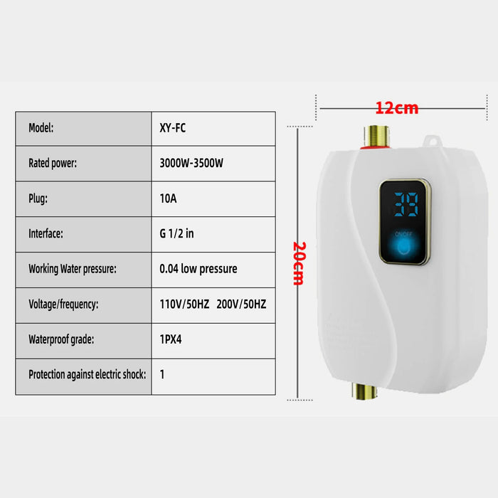 Enagua Mart Instant Water Heater - 220V 3500W Mini Electric Tankless Heater with LCD Display