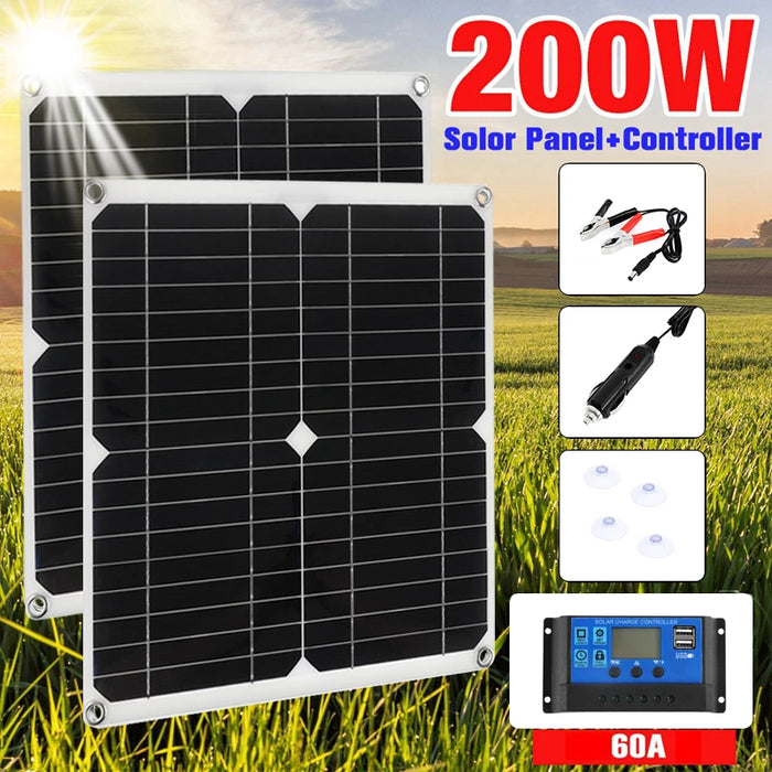 Enagua Mart 200W Solar Panel Kit - With 30/60A Controller, Portable DC 18V Solar Power Charger for Battery, Camping, RV, Boat