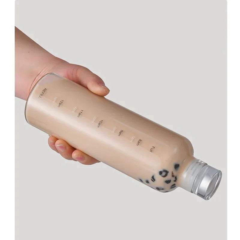 Enagua Mart 1000ml Large Capacity Glass Water Bottle - Time Scale Outdoor Drinkware for Milk, Juice, and Water - Enagua Mart
