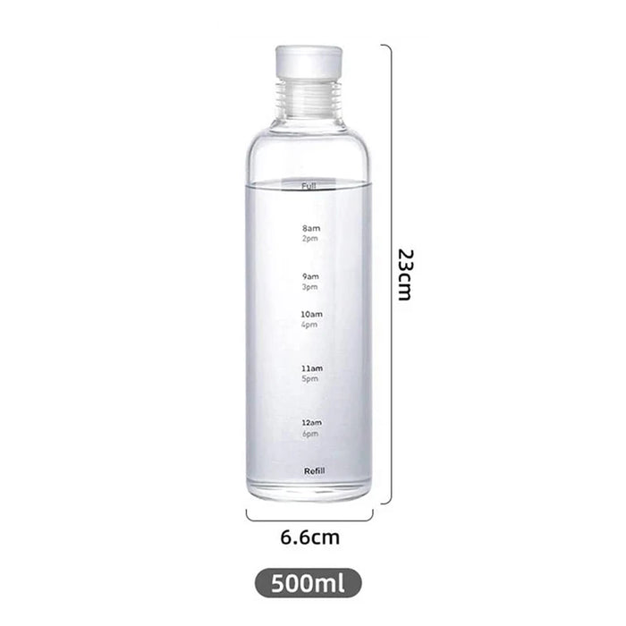 Enagua Mart 500-700ml Large Capacity Glass Water Bottle - Time Marker and Leak-Proof Cover for Water, Juice, and More