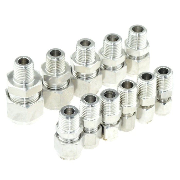 Enagua Mart Stainless Steel Ferrule Tube Compression Pipe Fitting Connector - 1/4" OD Tube, 1/8"-1/2" BSP Male Thread