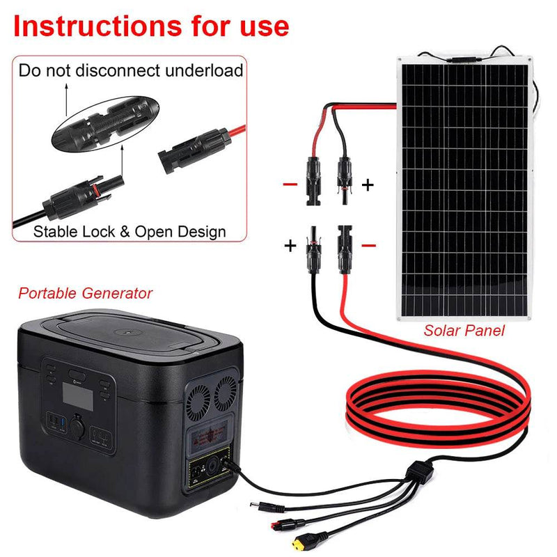 Enagua Mart 4-in-1 Solar Panel Connector Extension Line - XT60 Female Conn to DC5521/7909 Cable Splitter Connector DC Adapter Power Plug 12AWG - Enagua Mart