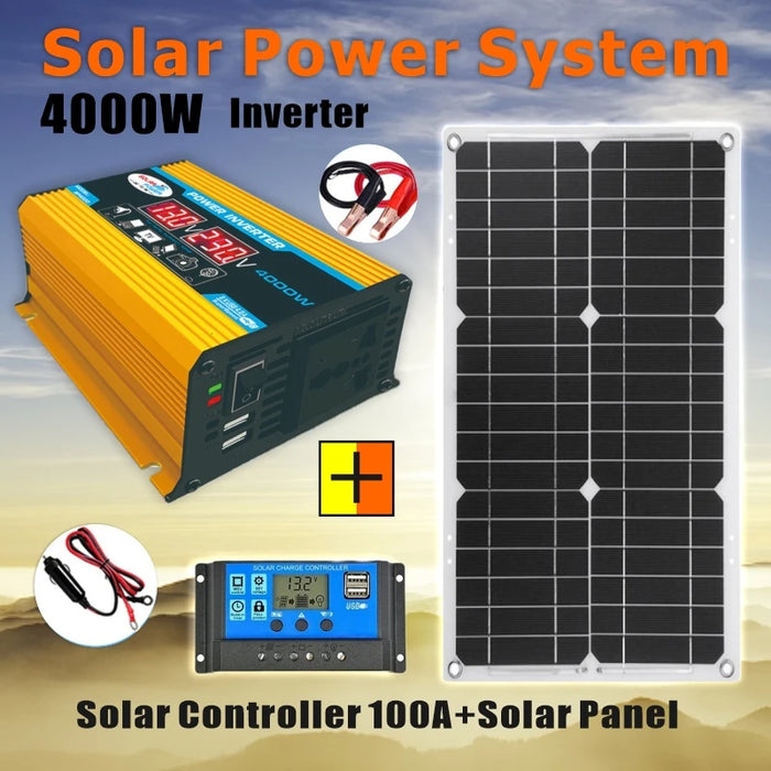 Enagua Mart New Energy Solar Panel System - 12V to 220V Inverter Solar Charging Household 4000W Solar Inverter Complete Power Generation Kit