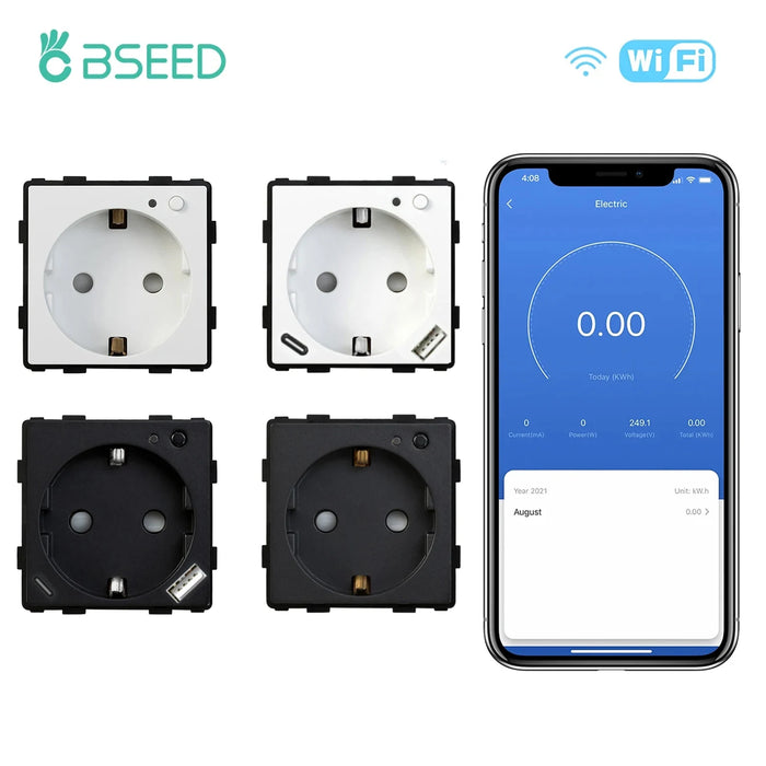 Enagua Mart BSEED EU Standard WiFi Smart Socket - Alexa Voice Control, Power Monitor, and Timing Function