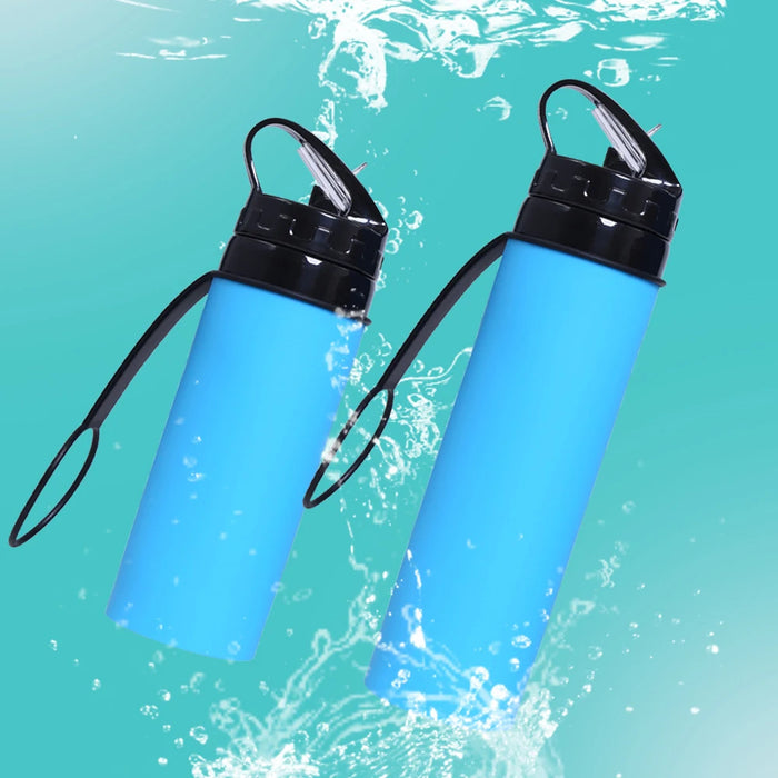 Enagua Mart 600ML Portable Water Cup - Lightweight Silicone Sports Bottle, Reusable and Foldable with Detachable Suction Tubes