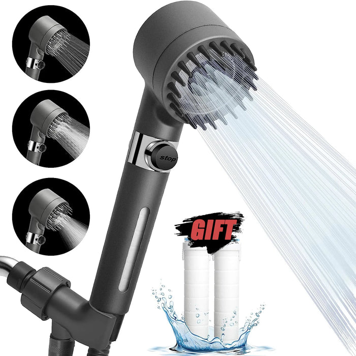 Enagua Mart High-Pressure Shower Head - 3-Mode Adjustable Spray with Massage Brush and Filter