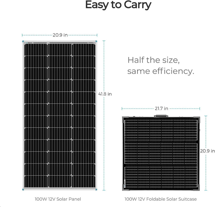 Enagua Mart Portable Solar Panel with Waterproof 20A Charger Controller - 100W Foldable Solar Suitcase