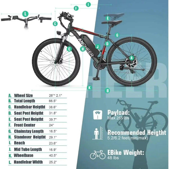 Enagua Mart Electric Bike for Adults - 750W Peak Motor, 48V 499Wh Ebike, Up to 55 Miles, 26" Gladiator Electric Mountain Bike