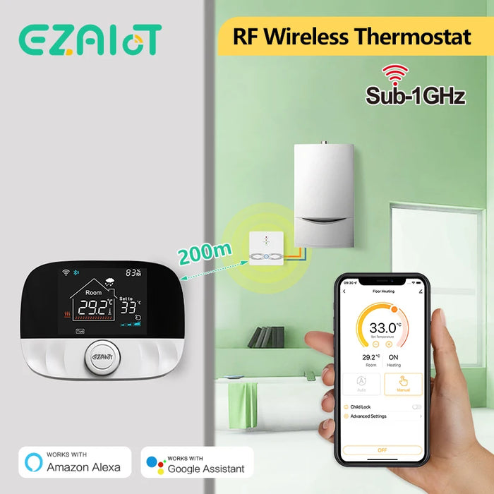 Enagua Mart RF433 Wireless Thermostat - Wi-Fi Smart Temperature Controller for Floor Heating, Water, and Gas Boilers