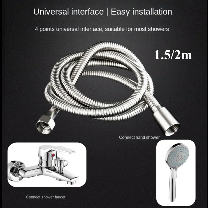 Enagua Mart Black & Silver Stainless Steel Flexible Shower Hose - 1.5m to 2m for Bathroom Use