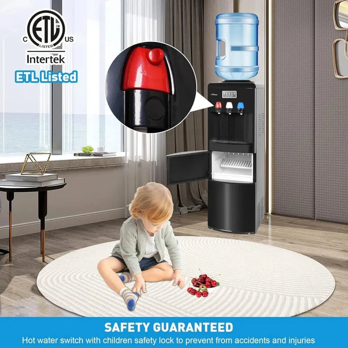 Enagua Mart Water Dispenser & Cooler for 3-5 Gallon Bottles - 3-in-1 Ice Maker with Child Safety Lock