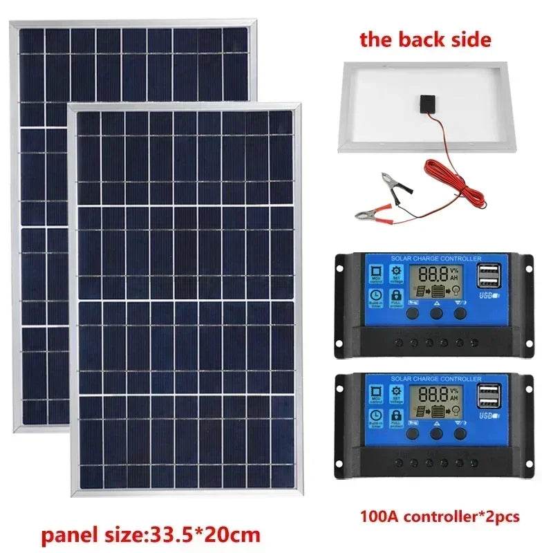 Enagua Mart 300W Solar Panel Kit - Complete 12V Polycrystalline USB Power Portable Outdoor Rechargeable Solar Generator for Home - Enagua Mart