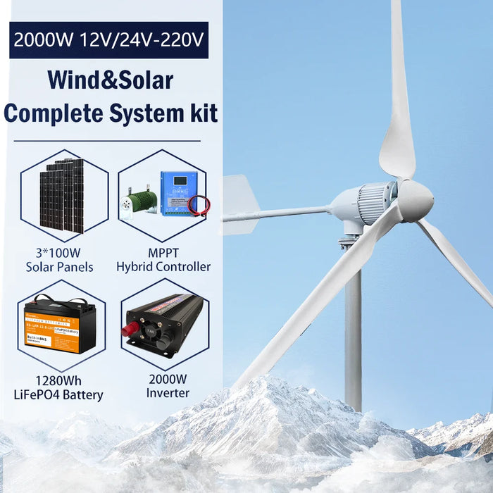 Enagua Mart 3KW Wind Turbine Generator - 24V/48V/96V Windmill with MPPT Charge Controller for Home and Farm Use