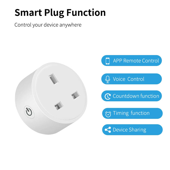 Enagua Mart 20A Tuya Smart UK Plug - WiFi 3-Pin Adapter with Alexa Voice Control and Energy Monitoring