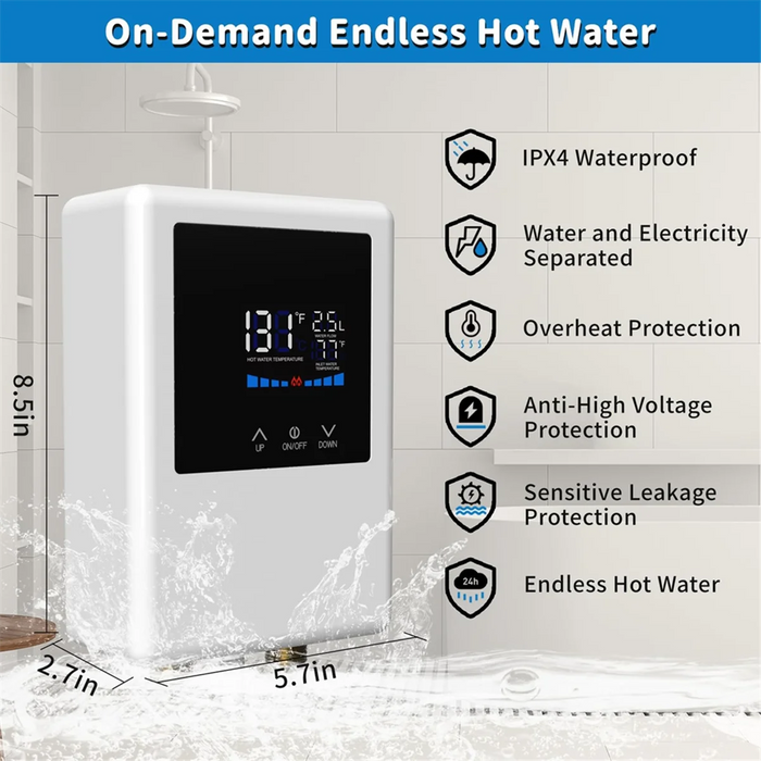 Enagua Mart 5500W Electric Instant Hot Water Heater - With Remote Control and LCD Touch Screen (EU Plug)