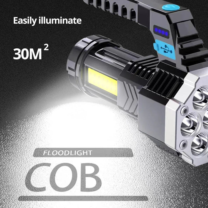 Enagua Mart High Power Rechargeable LED Flashlight - 7LED Camping Torch with COB Side Light