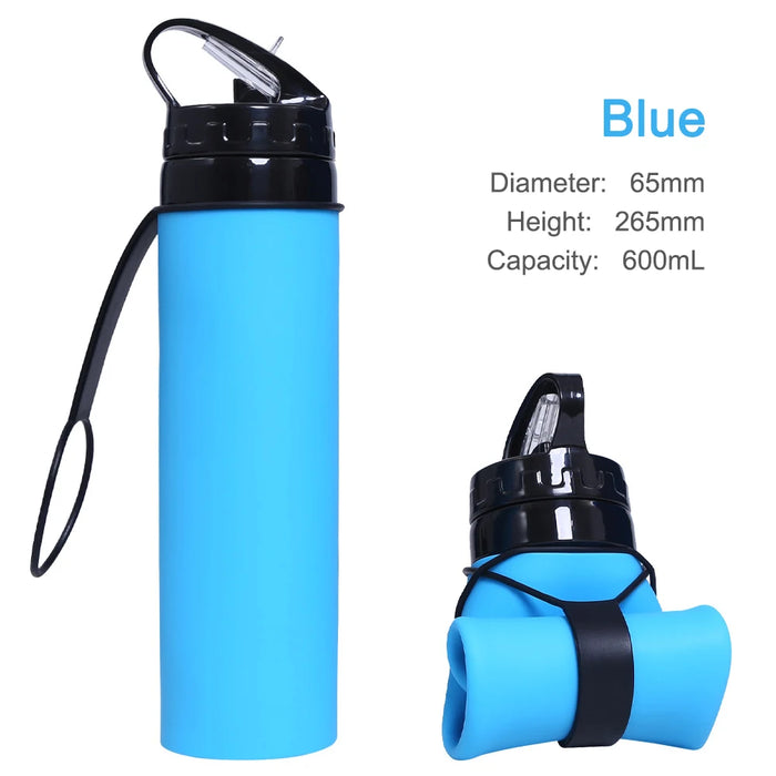 Enagua Mart 600ML Portable Water Cup - Lightweight Silicone Sports Bottle, Reusable and Foldable with Detachable Suction Tubes