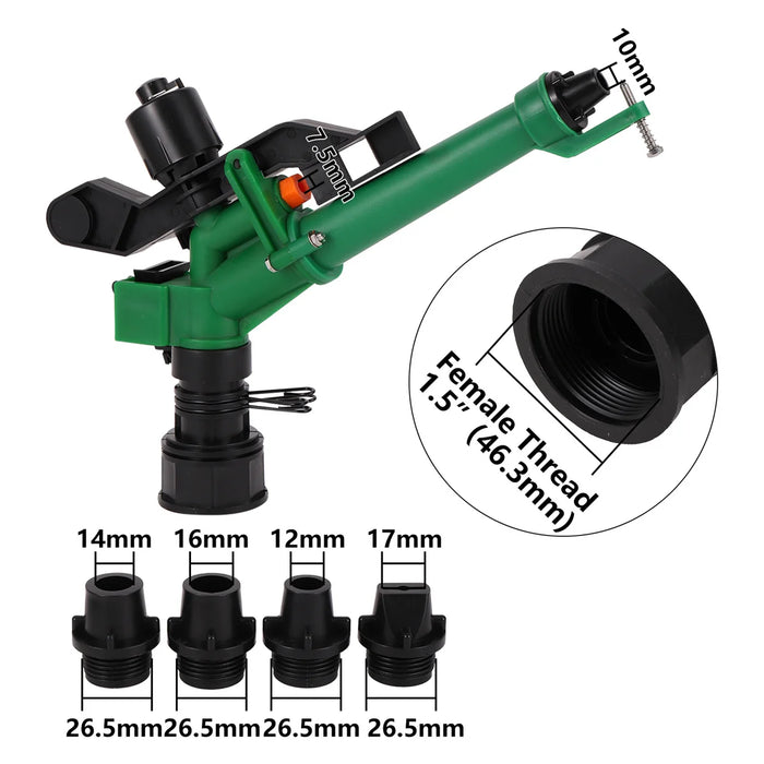 Enagua Mart 360° Adjustable Long Spray Distance Watering Gun - 1.5" Female Thread Rocker Impact Sprinkler for Lawn and Garden Irrigation