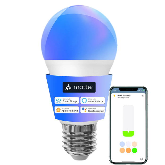 Enagua Mart Matter Smart LED Bulb - RGB WiFi Smart Home Bulb, Works with Alexa, Google Home, and Apple HomeKit