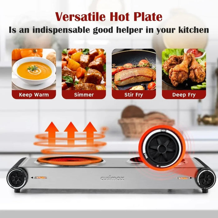 Enagua Mart Dual Hot Plate 1800W Infrared Cooktop - Portable Electric Stove for Cooking with Ceramic Glass Heating Plate