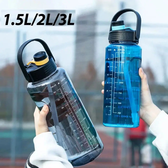 Enagua Mart Portable Sports Water Bottle - 1.5L, 2L, 3L Leakproof with Time Marker