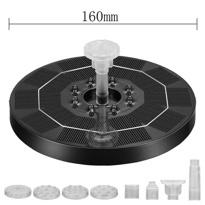 Enagua Mart 21.5CM LED Solar Fountain Pump - 1500mAh Battery, 6.5W Power, and 6 Nozzles for Bird Baths and Garden Water Cycling