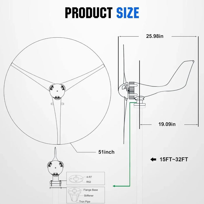 Enagua Mart 400W Wind Turbine Generator Power Kit - New Upgrade with 40A PWM Solar Wind Hybrid Controller for Streetlight Wind System