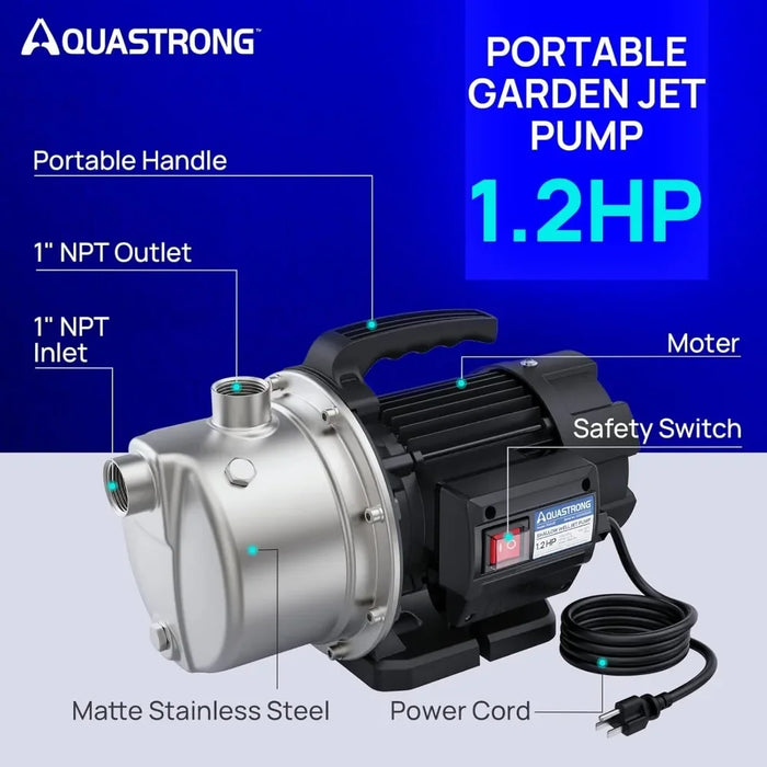 Enagua Mart 1.2HP Portable Shallow Well Pump - 1209GPH, Stainless Steel for Irrigation and Water Transfer