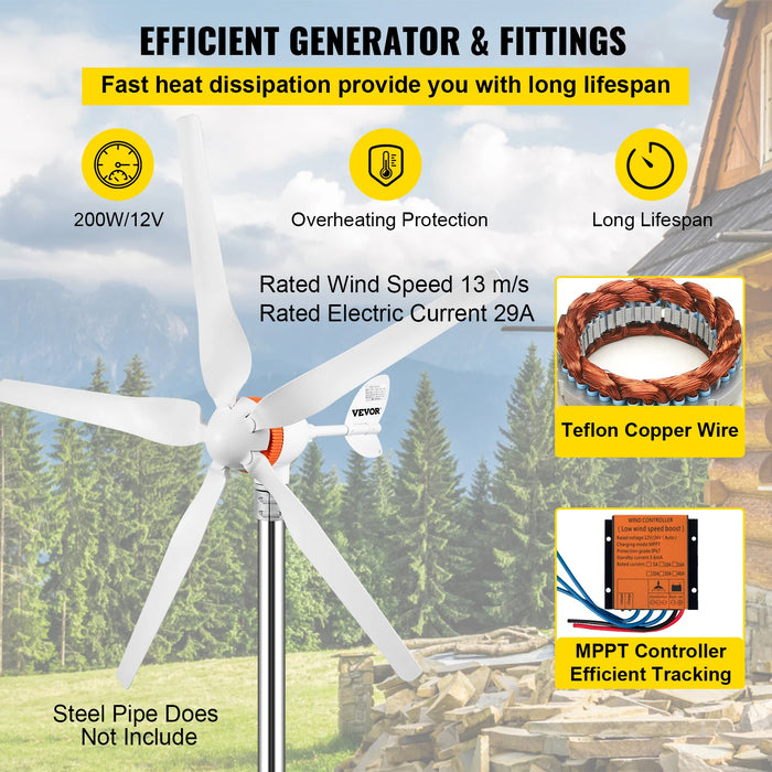 Enagua Mart VEVOR Wind Turbine Generator 300W-500W - With MPPT Charge Controller for RV, Yacht, Farm, and Home Use