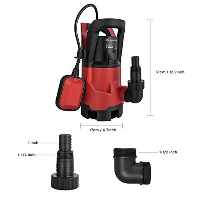 Enagua Mart 1HP Submersible Electric Water Pump - 3700GPH, Auto Float Switch, 25ft Max Height, Pool and Garden Draining