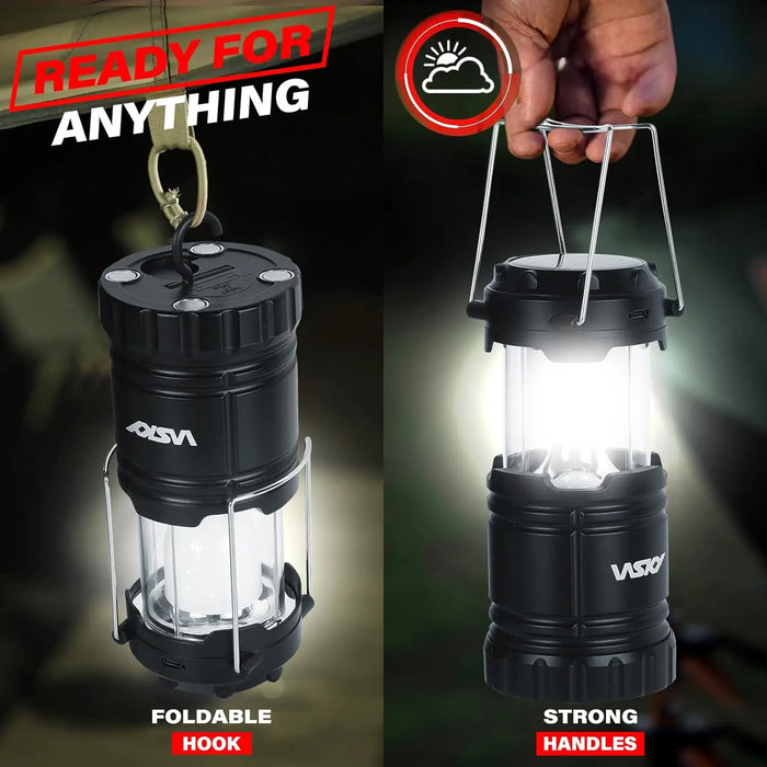 Enagua Mart Solar Camping Lantern 4-Pack - Rechargeable LED Lights with Magnetic Base and Foldable Hook