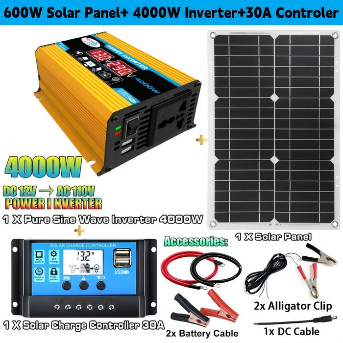 Enagua Mart 4000W Solar Inverter Kit - Complete 12V to 110V/220V Solar Power Generation System with Battery Charge Controller