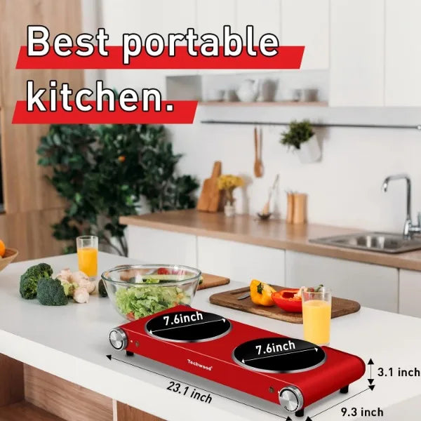 Enagua Mart Hot Plate Techwood - 1800W Dual Electric Stove Countertop with Infrared Ceramic Hot Plates