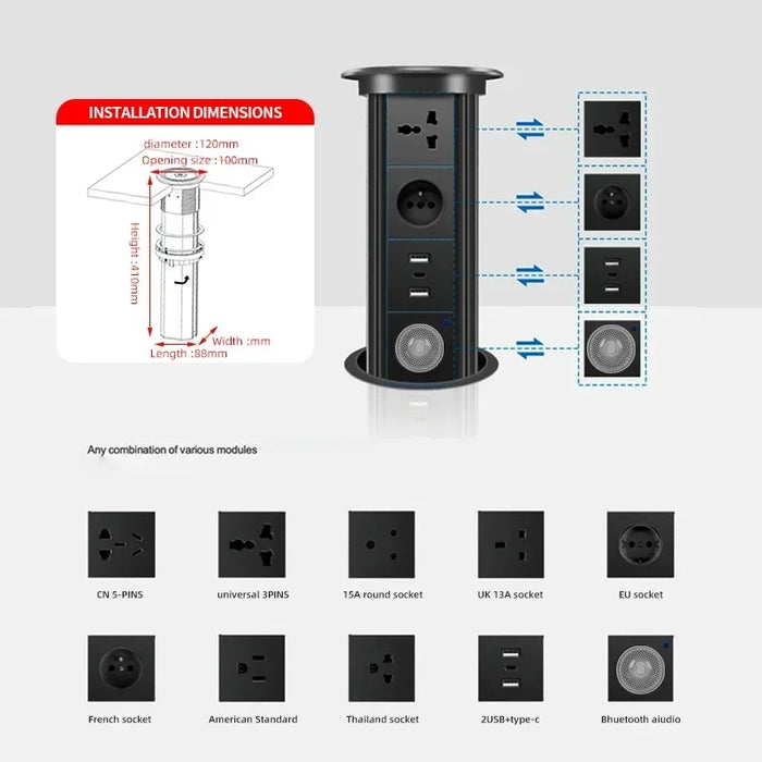 Enagua Mart Desktop Outlet Multi-Layer Worktop Table Socket - Smart Power Pop-Up Electric Tower