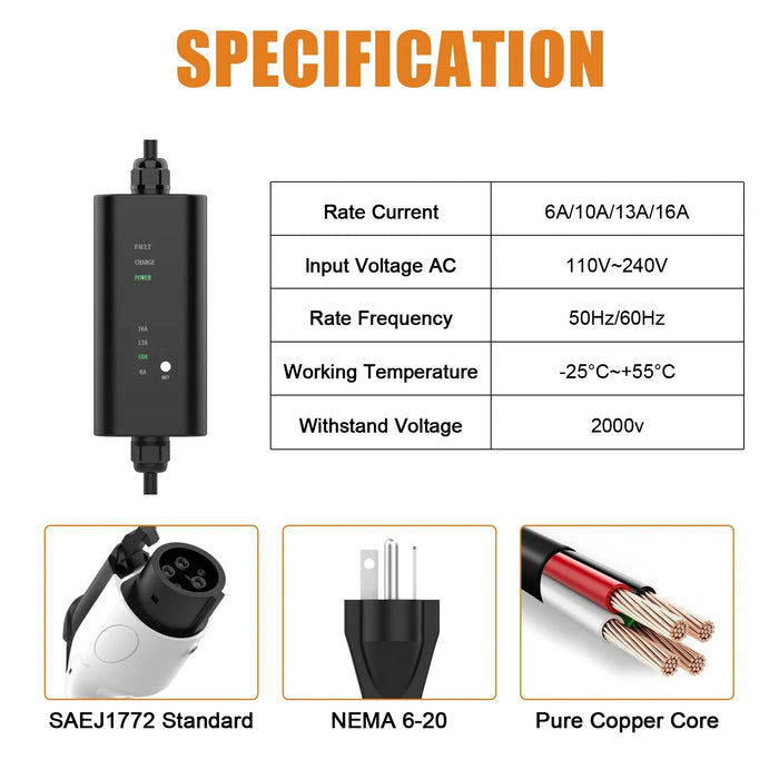 Enagua Mart Matec Fast Charging Cable - Portable EV Charger 2kW-22kW