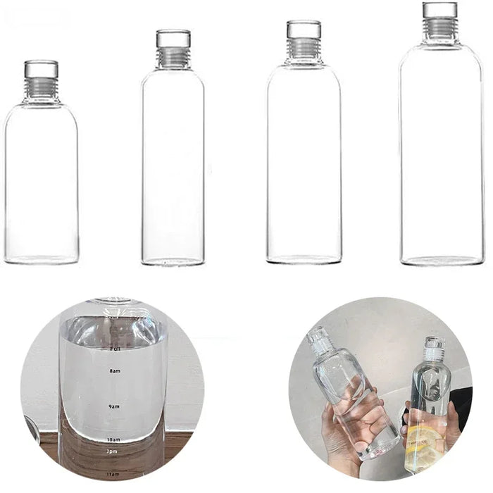 Enagua Mart Large Capacity Glass Water Bottle - Time Marker Transparent Bottle for Water, Milk, and Juice