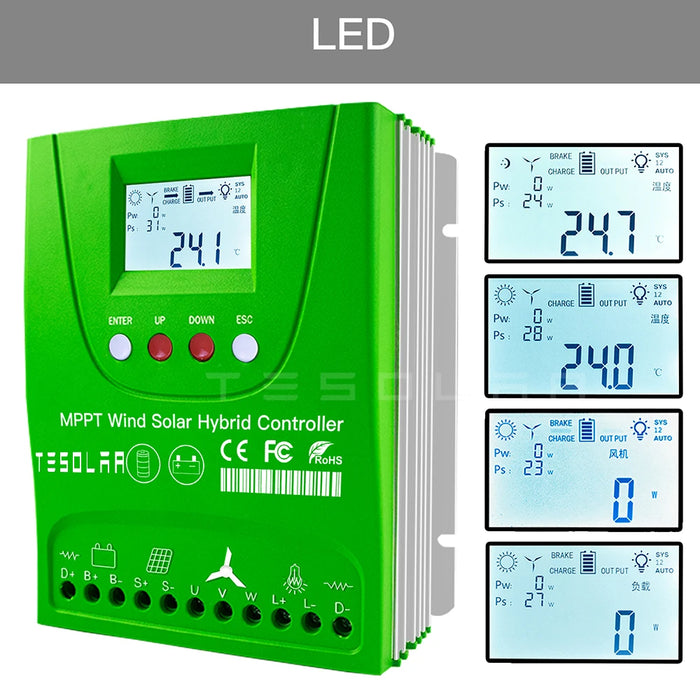 Enagua Mart 2400W MPPT Controller - 12V/24V/48V Regulator Wind 1200W Solar Hybrid Controller with Bluetooth Android App