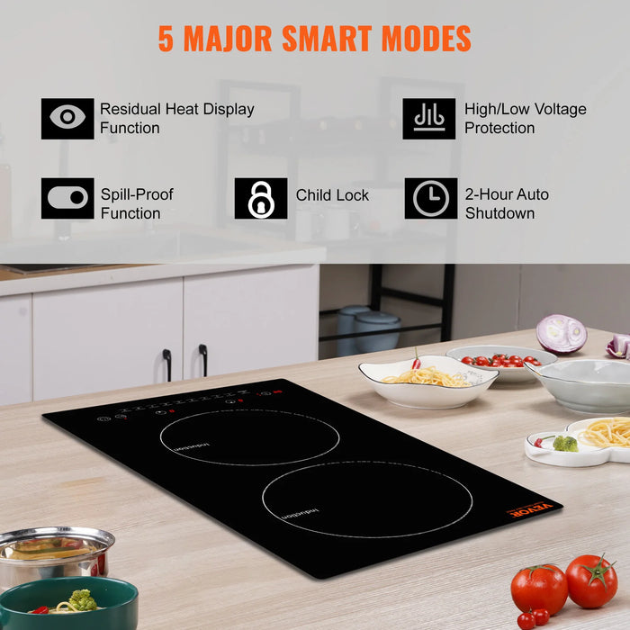 Enagua Mart 2-Burner Built-In Electric Induction Cooktop - Sensor Touch Control Hot Plate with 9 Heating Levels