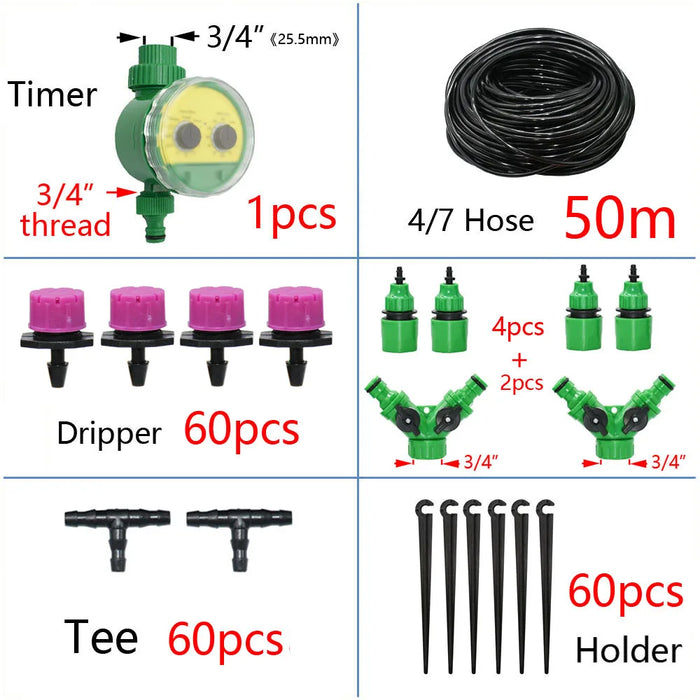 Enagua Mart 50M/5M DIY Drip Irrigation System - Automatic Watering Garden Hose Micro Drip Watering Kits with Adjustable Drippers