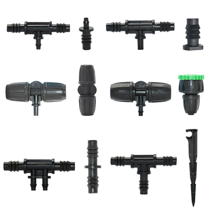 Enagua Mart Irrigation Garden Hose Barb Connector - 3/8" Tee, Elbow, and End Plug Fittings for Drip Irrigation Systems