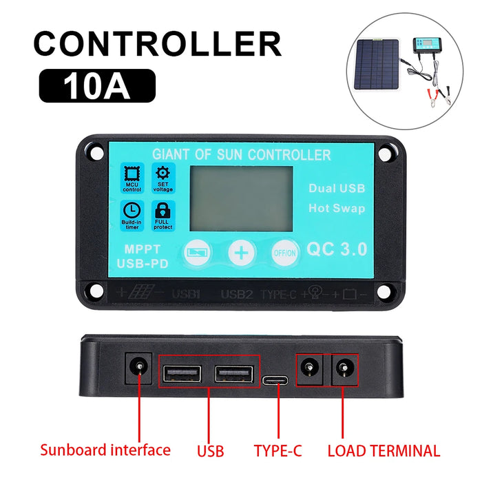 Enagua Mart 12V/5V DC Waterproof Solar Battery Panel with 10A Controller and OBD Plug for Phone and Car Battery Charging