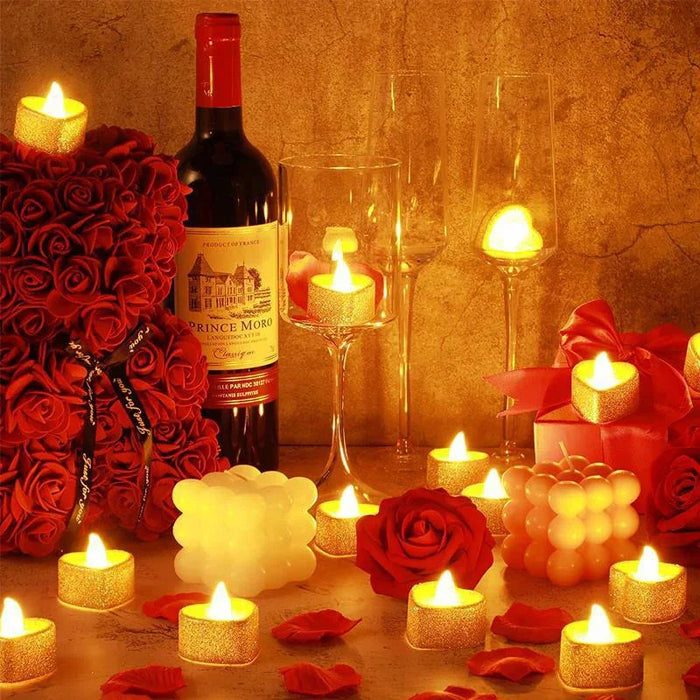 Enagua Mart Heart-Shaped LED Flameless Candle Lights - Battery-Powered Romantic Candles for Weddings and Valentine’s Day