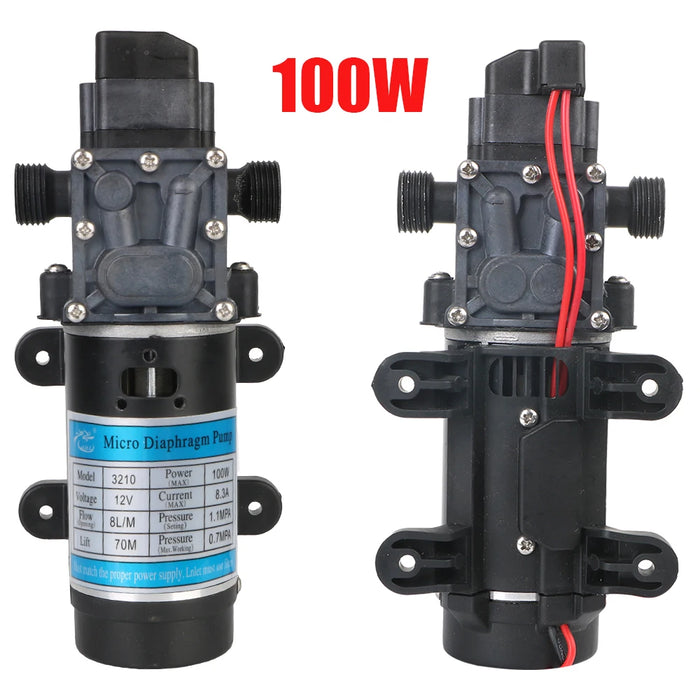 Enagua Mart Agricultural Electric Water Pump - Durable 8L/Min DC 12V 100W Micro High-Pressure Diaphragm Self-Priming Pump for Water Spray Car Wash