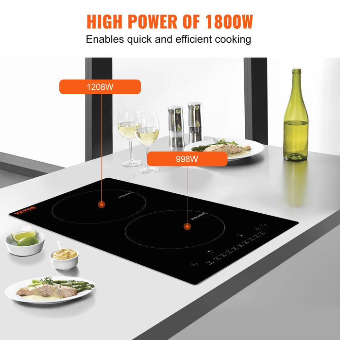 Enagua Mart 2-Burner Built-In Electric Induction Cooktop - Sensor Touch Control Hot Plate with 9 Heating Levels