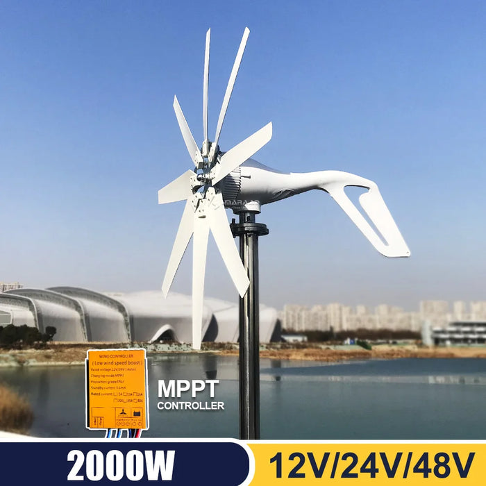 Enagua Mart 2000W Small Horizontal Wind Turbine Generator - Real Efficiency 12V/24V/48V