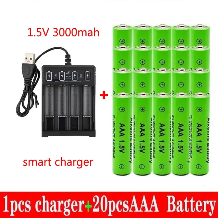 Enagua Mart 3000mAh AAA Rechargeable Battery - 1.5V Alkaline Rechargeable Batteries with Drummey Charger