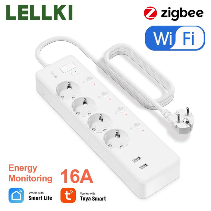 Enagua Mart Lellki ZigBee Power Strip - Energy Monitoring Smart USB Socket for Alexa Google Yandex