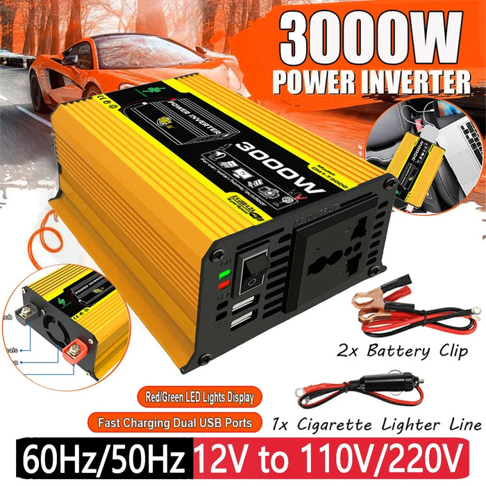 Enagua Mart 3000W Car Power Inverter - DC 12V to AC 220V Converter with USB Charger