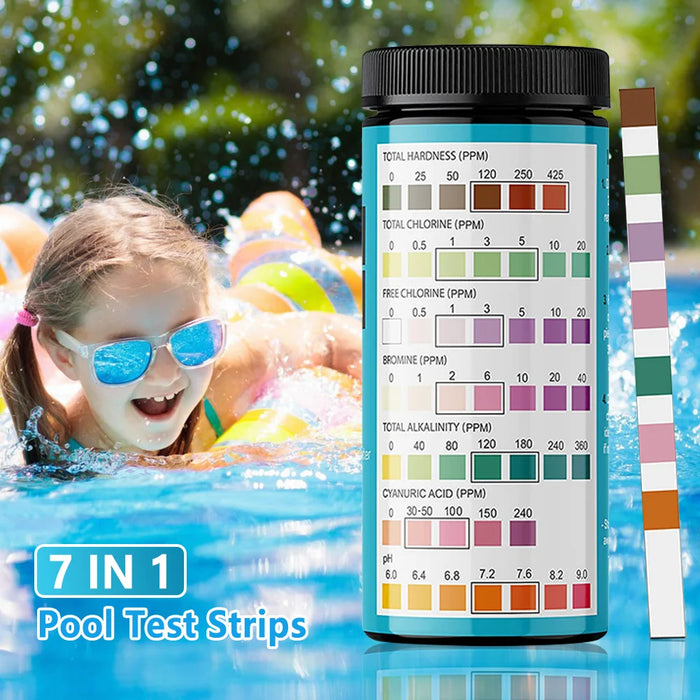 Enagua Mart 7-in-1 Chlorine and pH Test Strips - 100pcs for Pool and Spa Water Testing