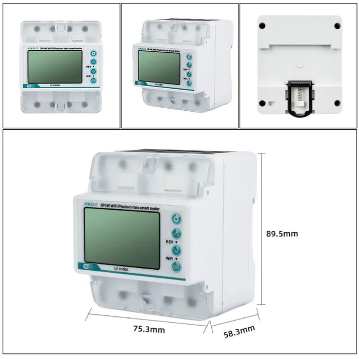 Enagua Mart Tuya Wi-Fi 4P Three-Phase Smart Energy Meter - DIN Rail 3x220/380V, 5-100A Power Monitor with Intelligent Reclosing Protection